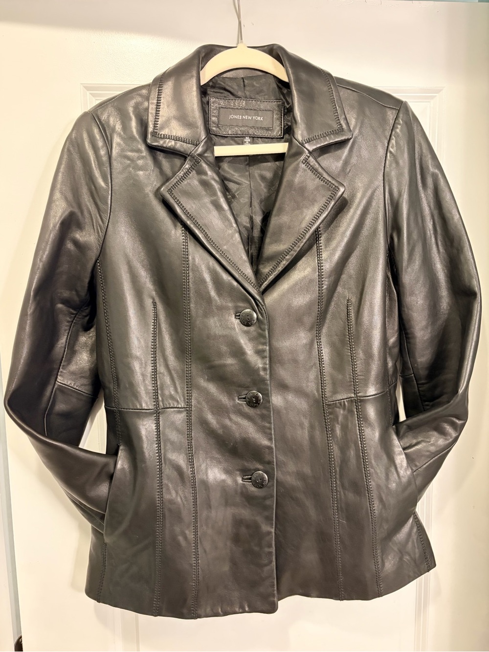 Genuine Leather - Jones New York - Black Leather Button-Front Jacket - Women’s M